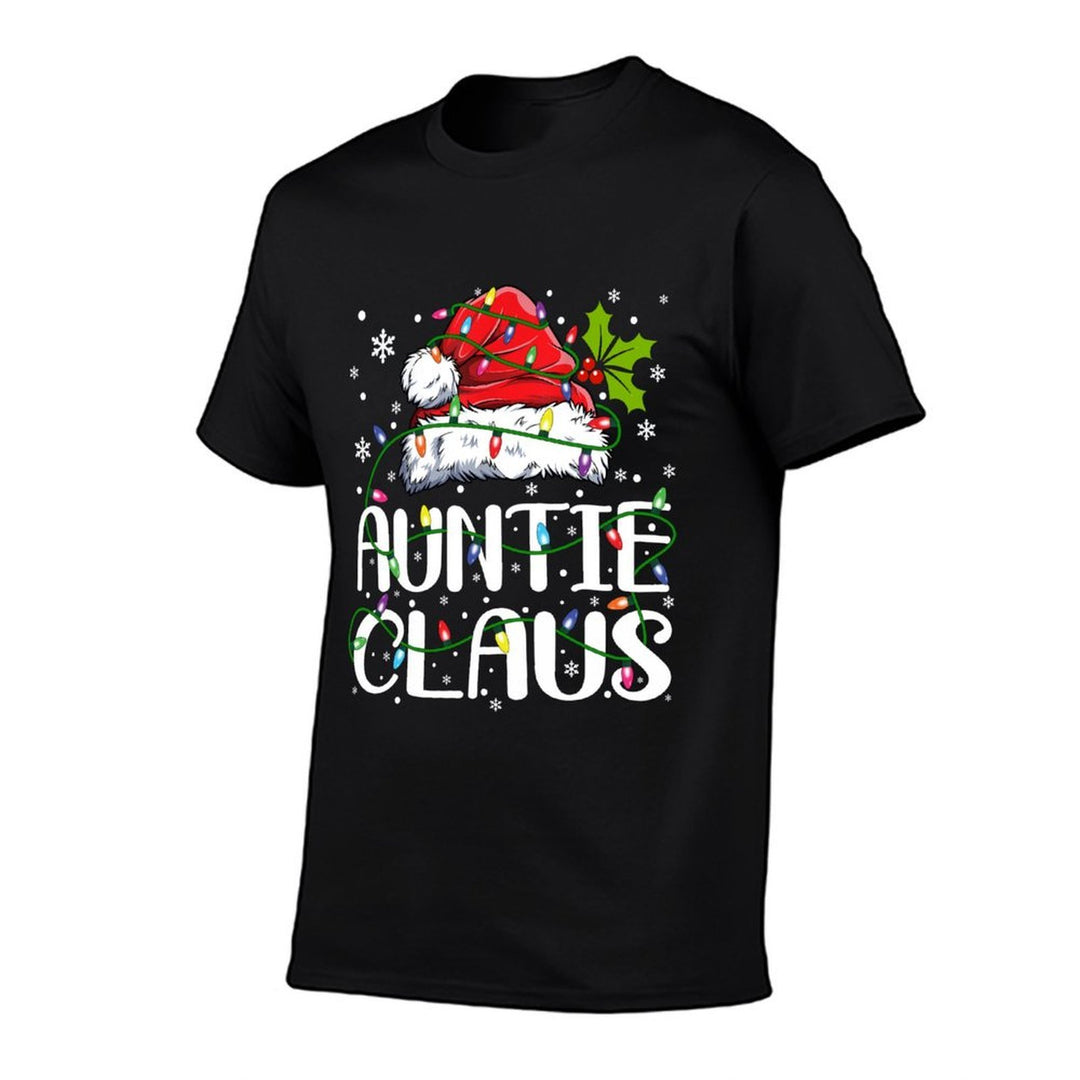 Auntie Claus Christmas Lights Pajama Family Matching  Fade-proof Color T-Shirt