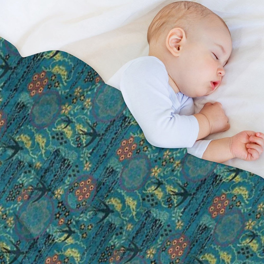 Japanese Garden in Teal Gold Red And Black Wrinkle-free Throw Blanket