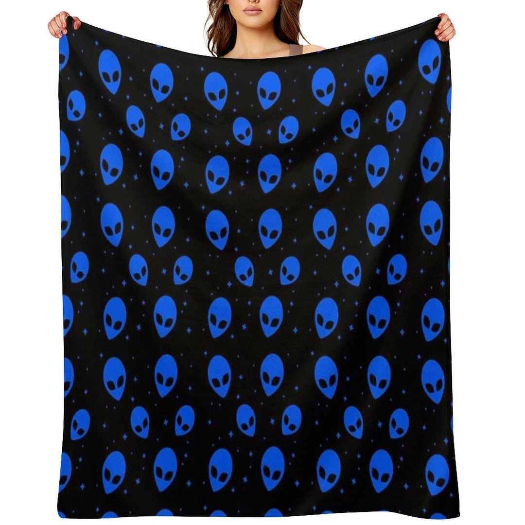 Blue And Black Alien Pattern Sustainable Throw Blanket