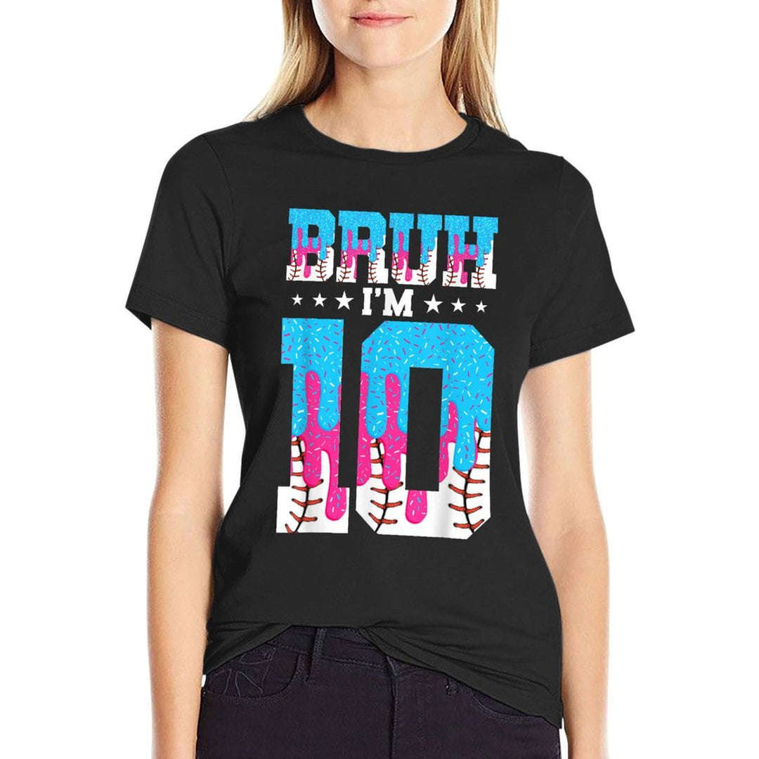 Bruh 10th Birthday Boy Baseball Ice Cream Drip 10 Year Old  High-quality Stitching T-Shirt
