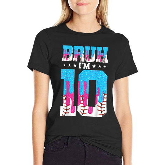 Bruh 10th Birthday Boy Baseball Ice Cream Drip 10 Year Old  High-quality Stitching T-Shirt