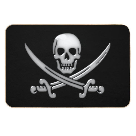 Glassy Pirate Skull & Sword Crossbones  Anti-Trip Bath Mat