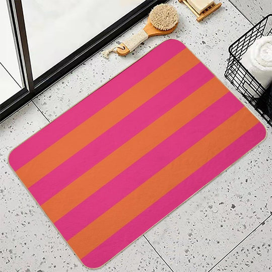 Orange Pop And Hot Neon Pink Horizontal Stripes  Long-Lasting Bath Mat