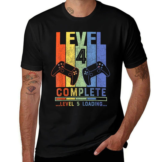 Level 4 Complete Gamer Gift 4 Years Wedding Anniversary  Fade-proof Color T-Shirt