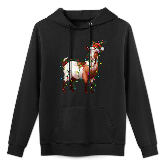 Goat Santa Christmas Tree Lighting Xmas Funny Colorfast Hoodie