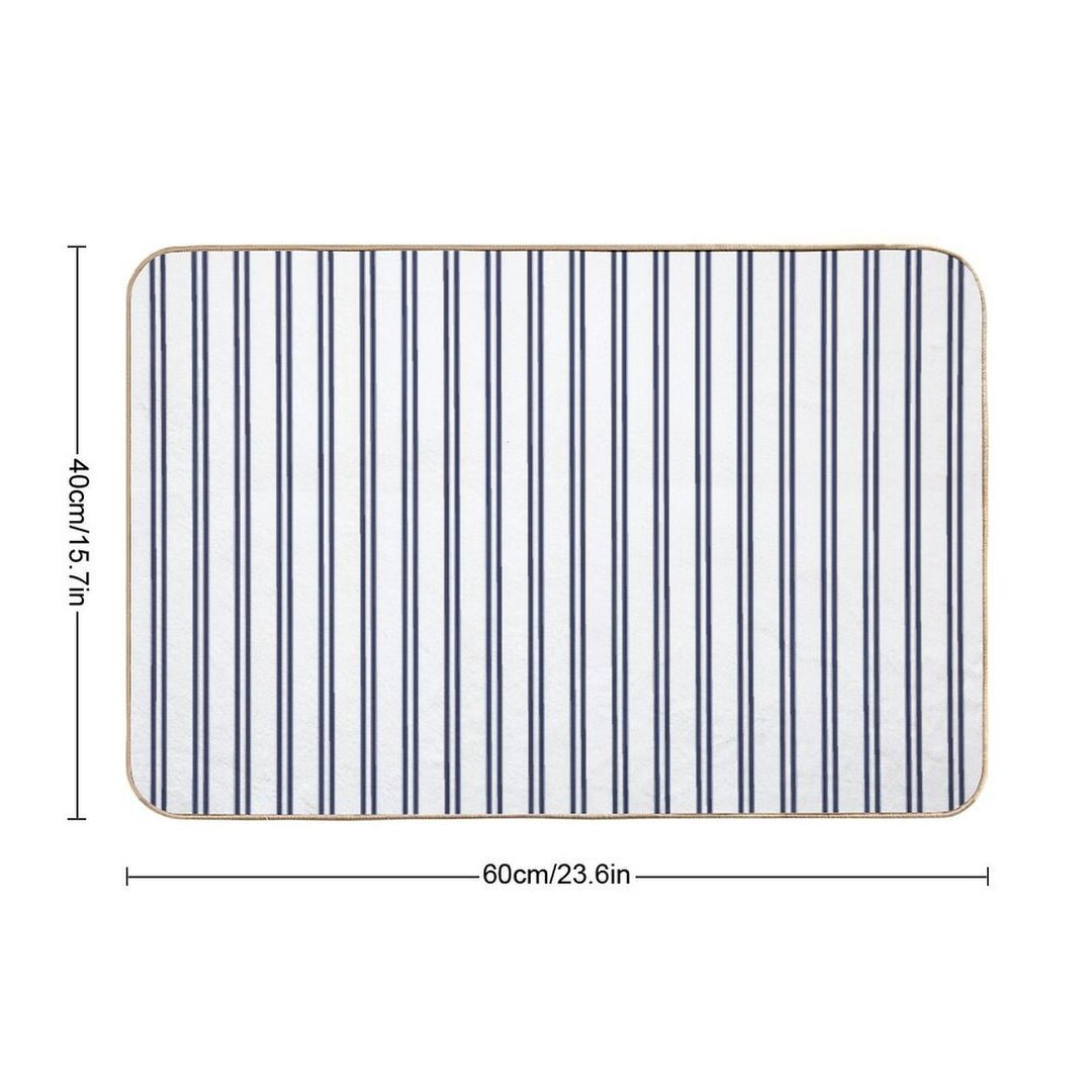 White And Navy Double Stripes  Eco-Friendly Bath Mat