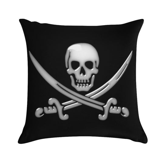 Glassy Pirate Skull & Sword Crossbones Soft Home Decor Throw Pillow