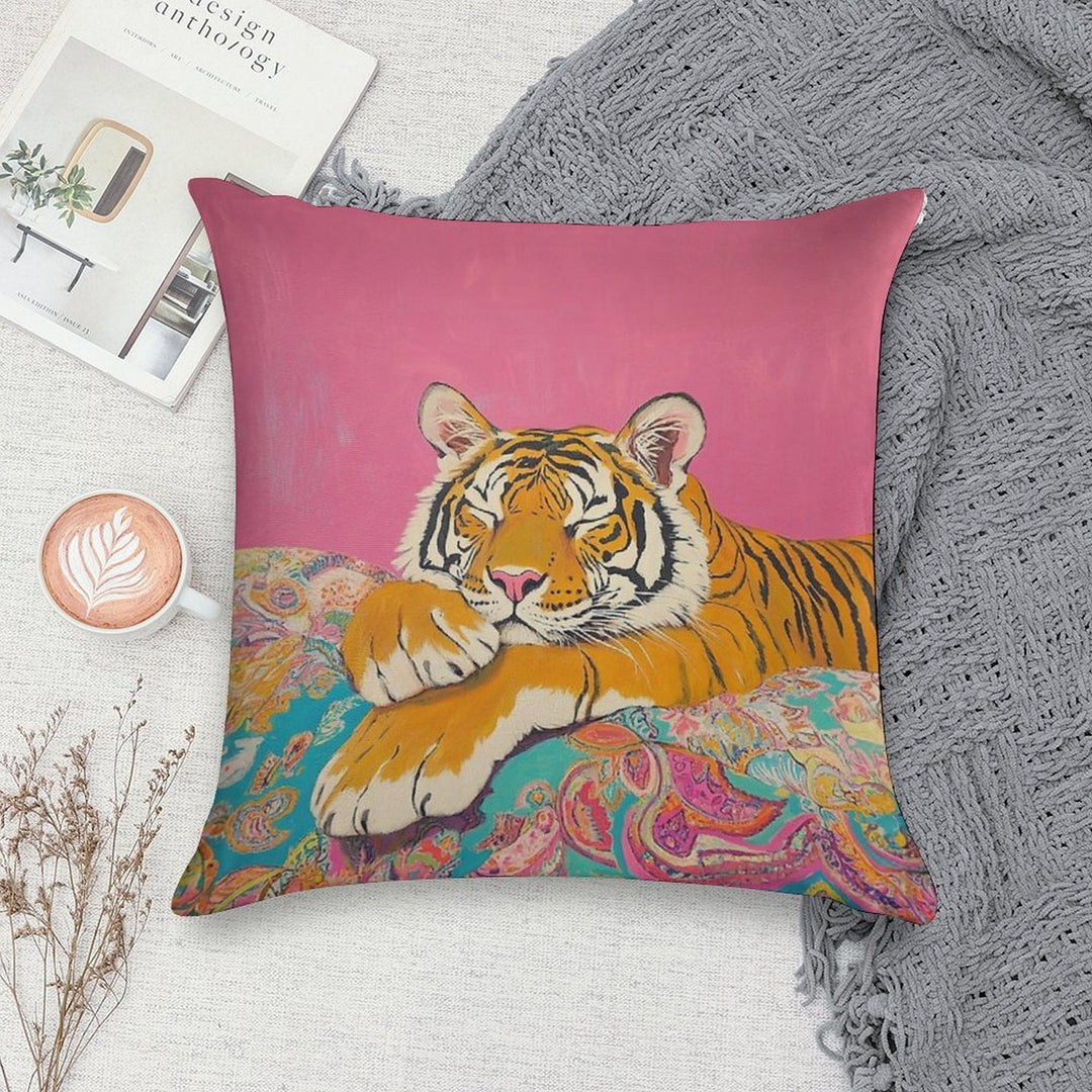 Pink Maximalist Tiger Preppy Painting Soft Anti-Pilling Throw Pillow