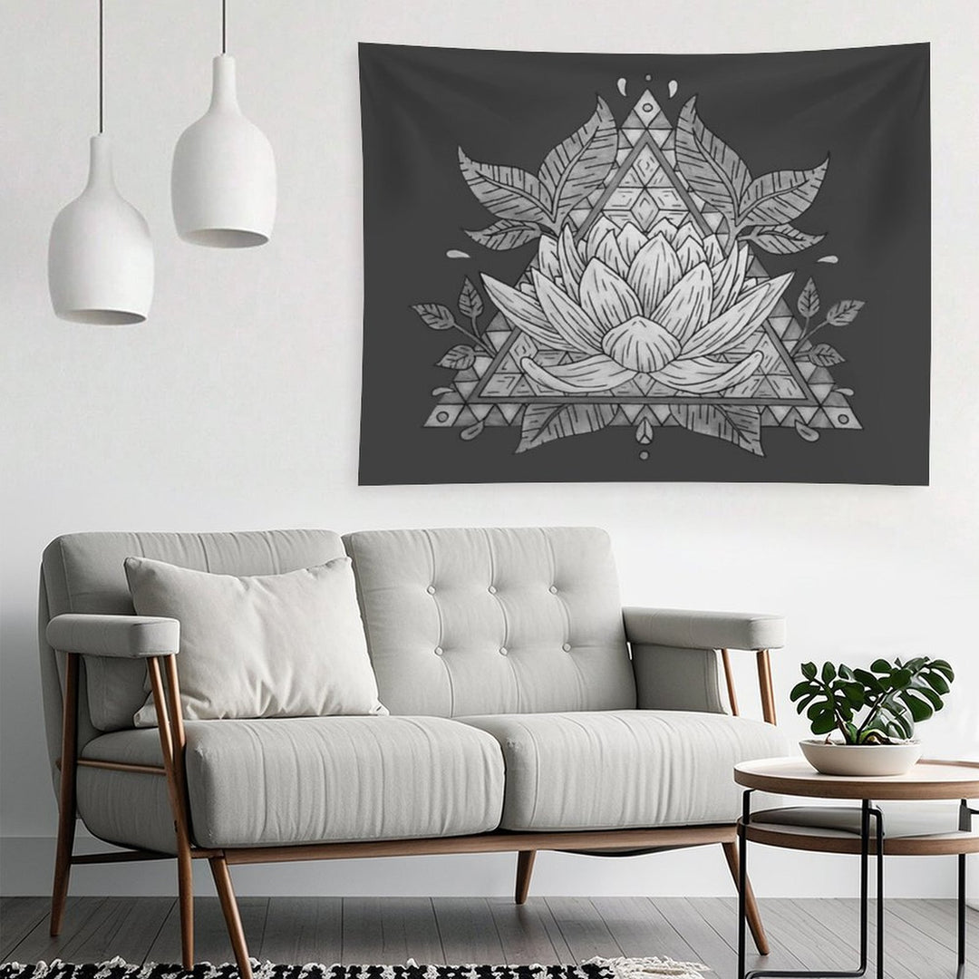 Grey Lotus Flower Geometric Design Tapestry
