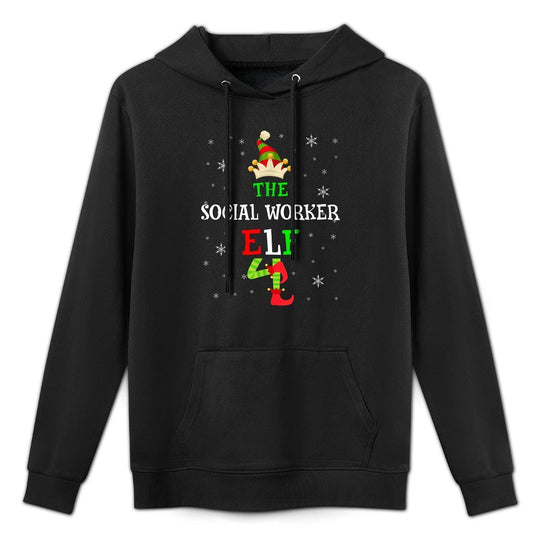 The Social Worker Elf Christmas Elf Matching Family Group Cotton-Polyester Blend Hoodie