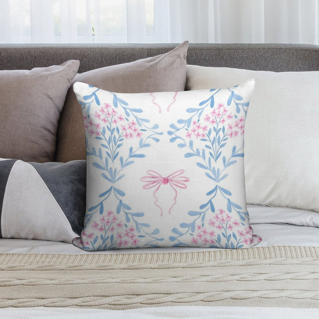 Pink And Blue Coquette Aesthetic &Cute Pretty Preppy Watercolor Pink Bows Soft Skin-Friendly Throw Pillow