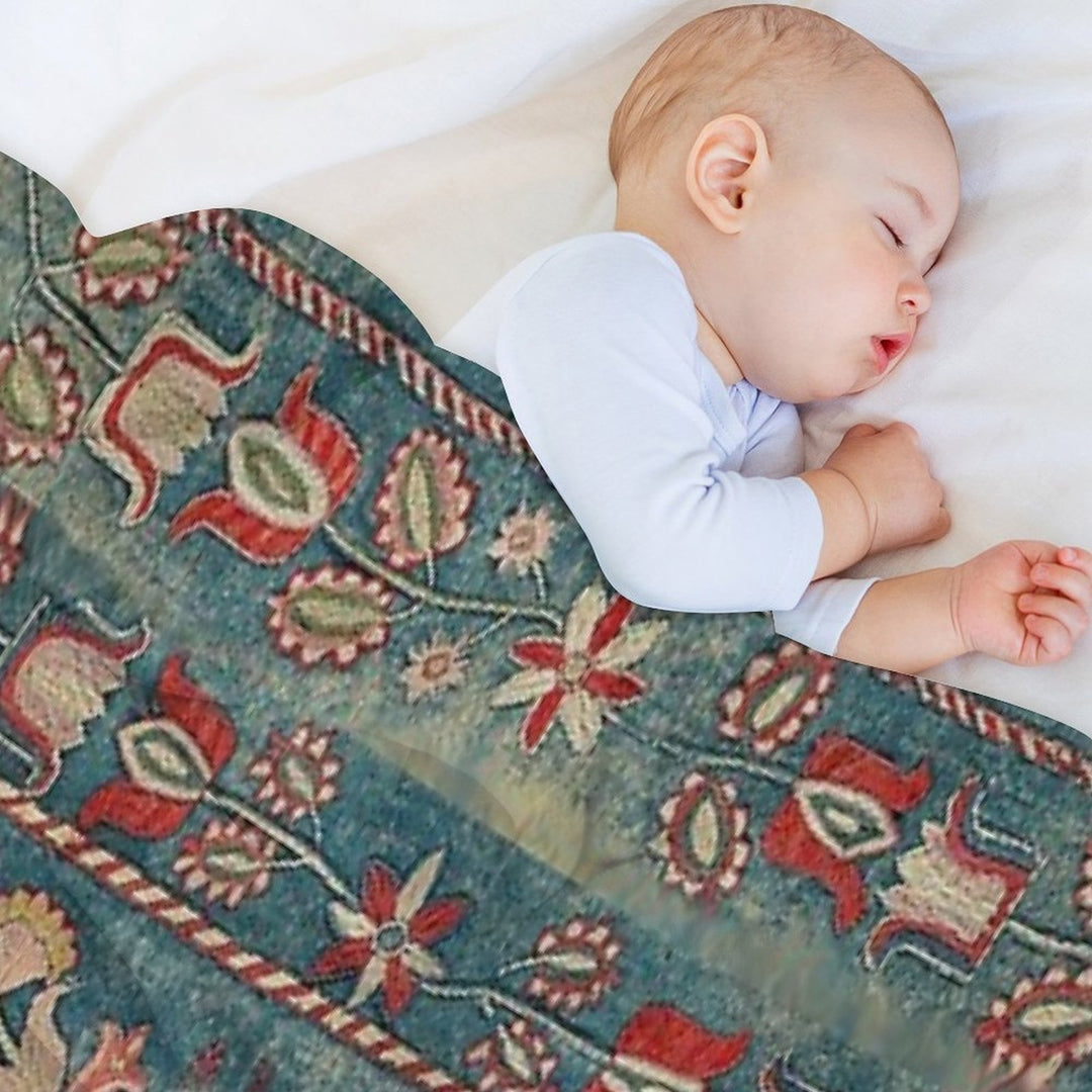 ANTIQUE  RED BLUE SWEDISH TAPESTRY WITH DEERS AND FLOWERS Shrink-resistant Throw Blanket