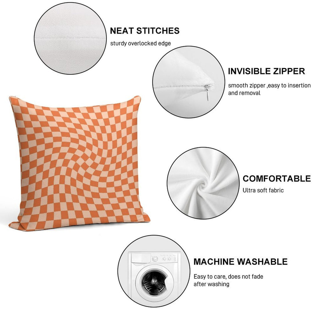 Check IV - Orange Twist Soft Bedroom Essential Throw Pillow