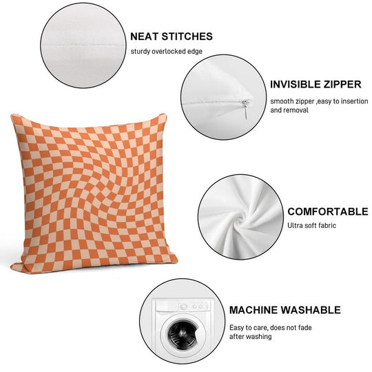 Check IV - Orange Twist Soft Bedroom Essential Throw Pillow