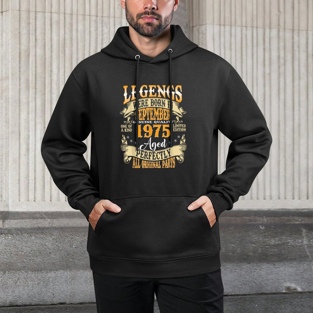 Legend Were Born in September 1975 Vintage 50th Birthday Men Kangaroo Pocket Hoodie
