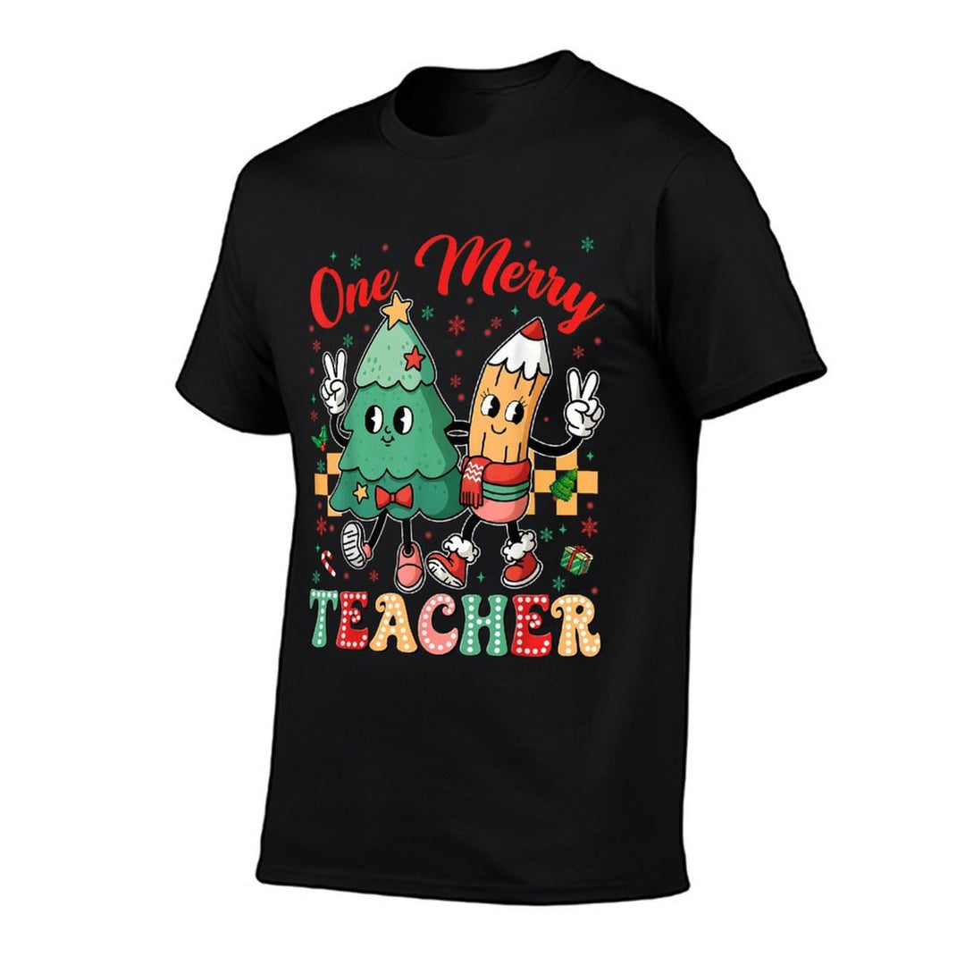 One Merry Teacher Groovy Christmas Tree Pjs Xmas Teacher  Odor-resistant T-Shirt