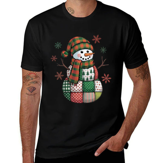 Patchwork Snowman Retro Funny Christmas Xmas Snowman Holiday  Durable T-Shirt