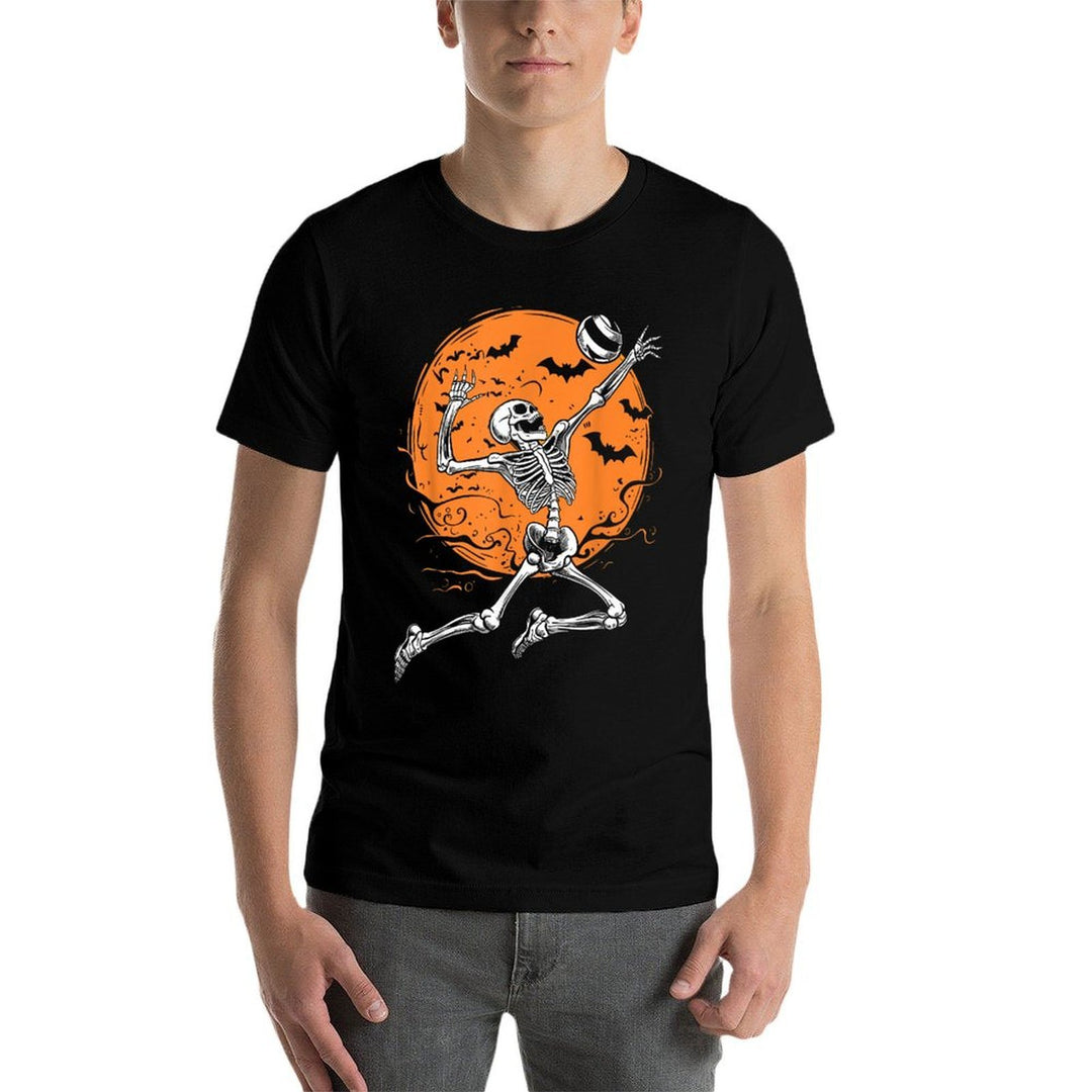 Volleyball Skeleton Women Men Volleyball Player Halloween  High-quality Stitching T-Shirt