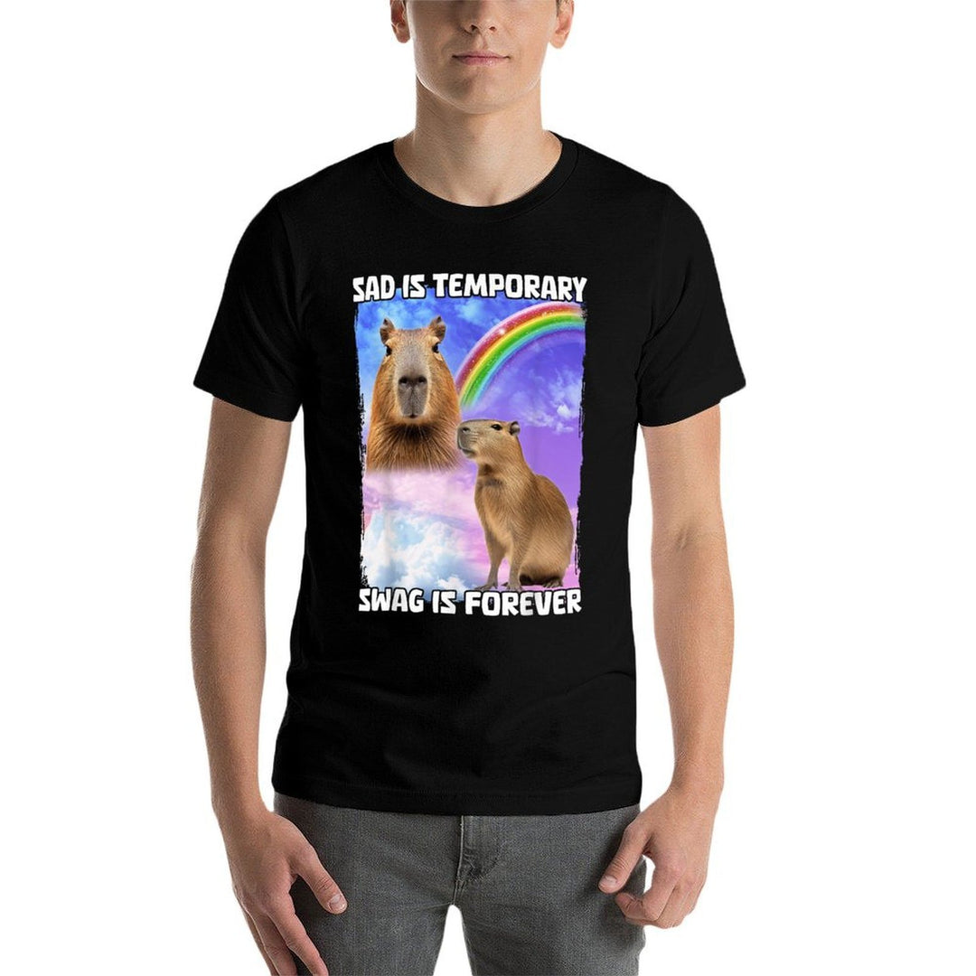 Sad Is Temporary Swag Is Forever  Ribbed Collar T-Shirt