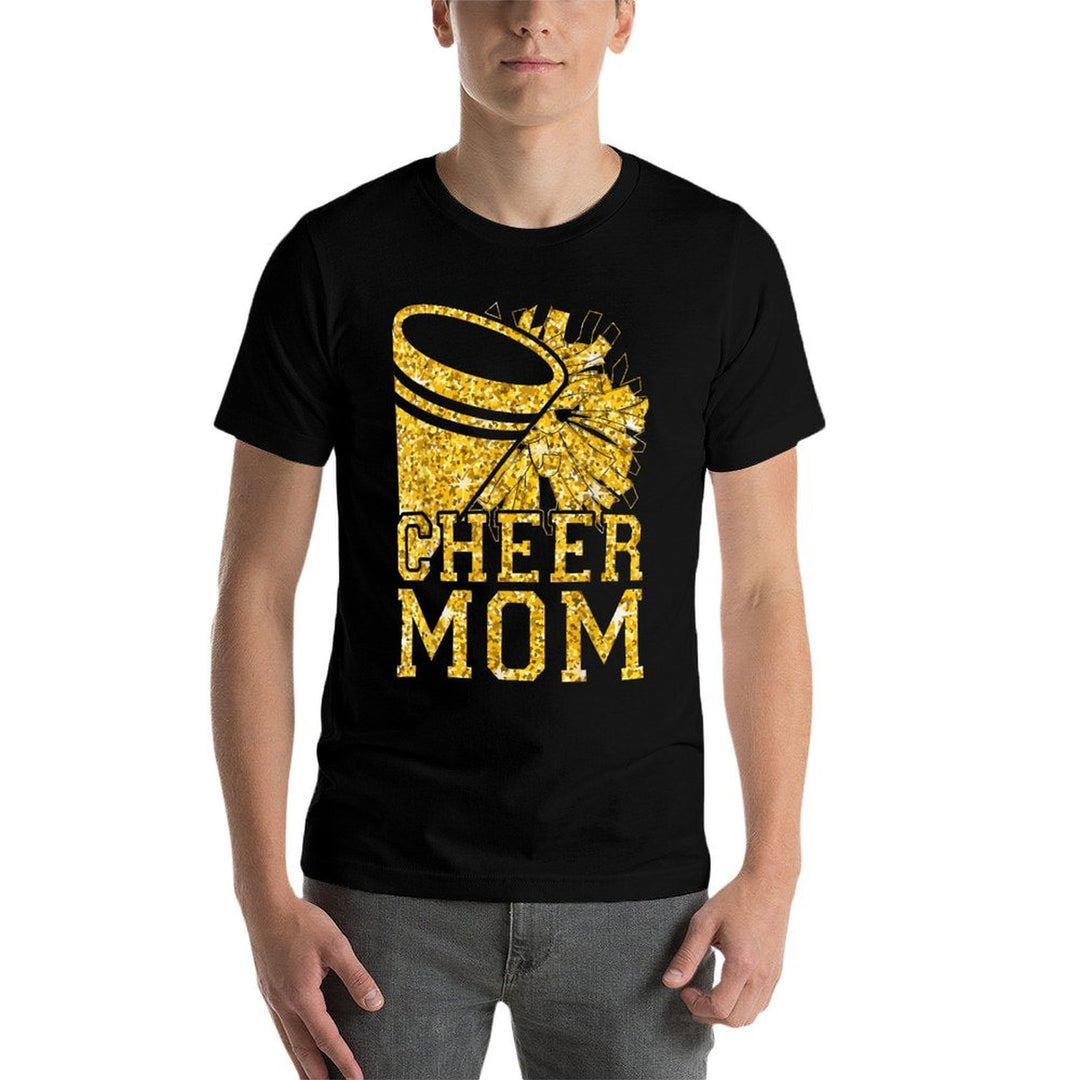 Cheer Mom Biggest Fan Cheerleader Black Yellow Pom Pom  Summer-ready Fabric T-Shirt