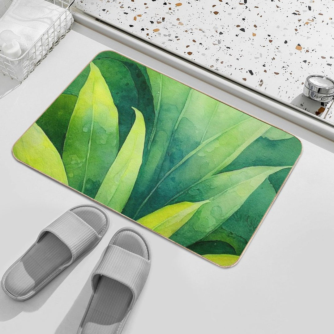 Lush Green Botanical Tropical Leaves  Non-Slip Bath Mat
