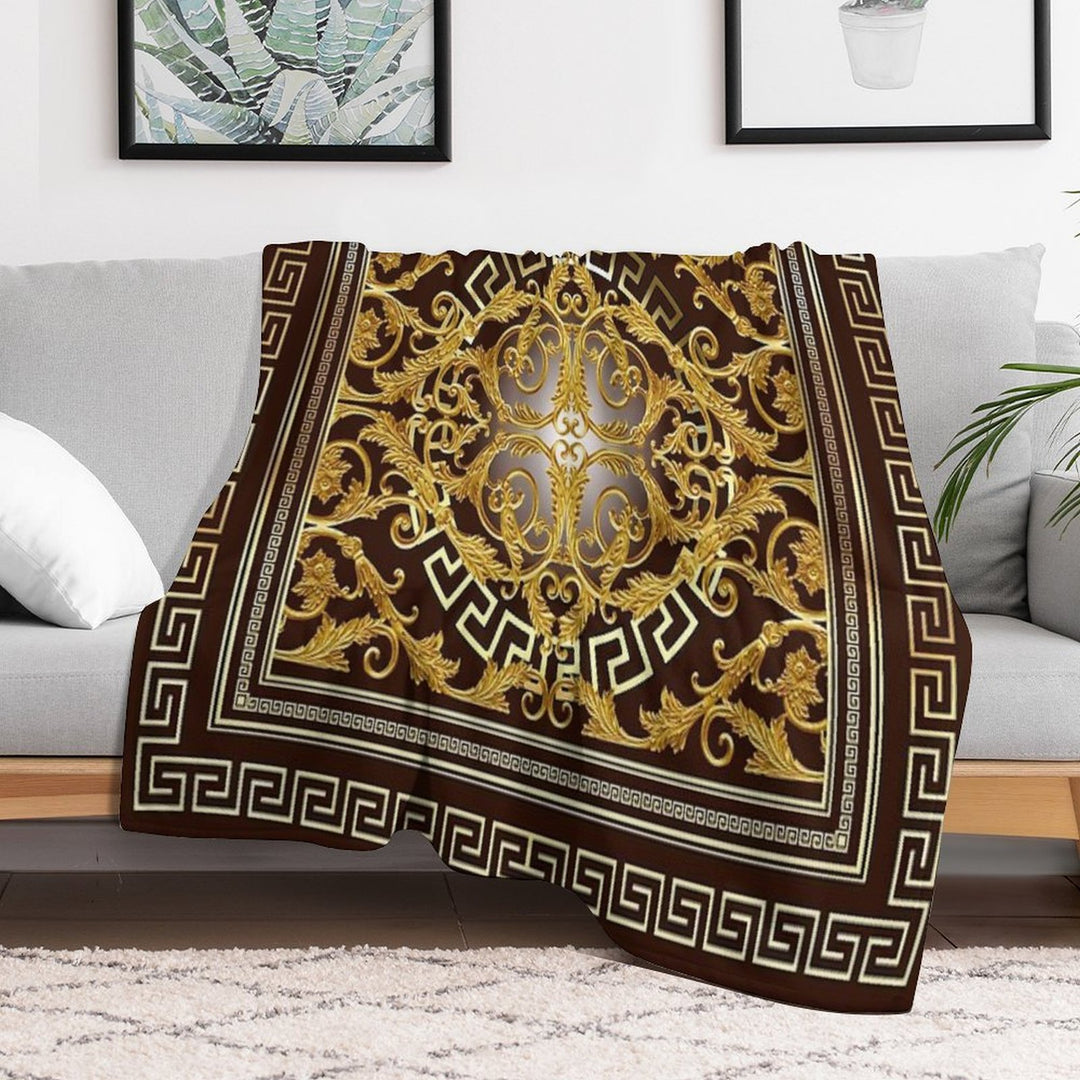 Baroque Greek Keys Gold Maroon Eco-conscious Throw Blanket