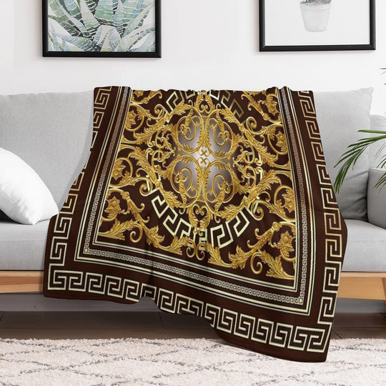 Baroque Greek Keys Gold Maroon Eco-conscious Throw Blanket
