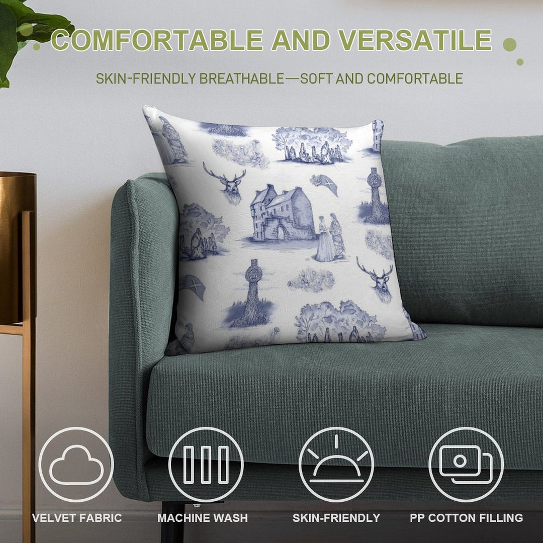 Highlander Toile in Blue Soft Washable Throw Pillow