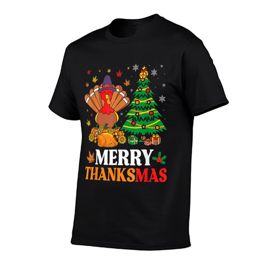 Merry Thanksmas Christmas Thanksgiving Funny Turkey  Eco-friendly Material T-Shirt