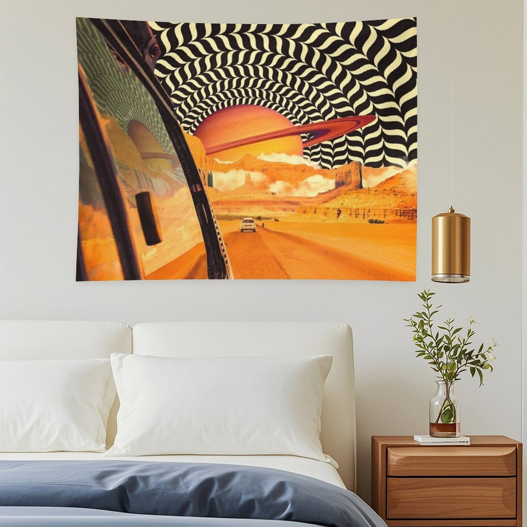 Illusionary Road Trip 2 - OpArt Space Adventure Sci-fi Collage Art Tapestry