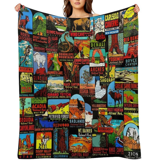 American National Parks Vintage Travel Decal Bomb Versatility Throw Blanket