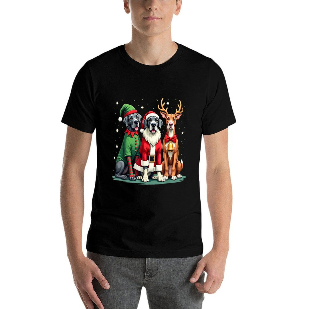 Great Dane Christmas Dogs Funny Santa Reindeer Elf Holiday  Tagless Design T-Shirt