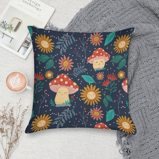 Floral Cute Mushrooms Soft High-Density Material Throw Pillow
