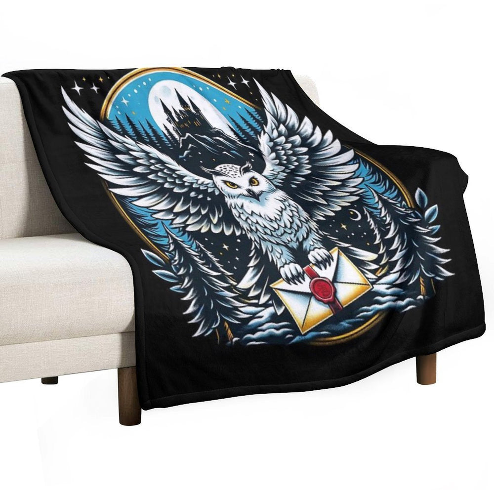 An Owl Messenger in A Mystical Night - Fantasy Travel-friendly Throw Blanket