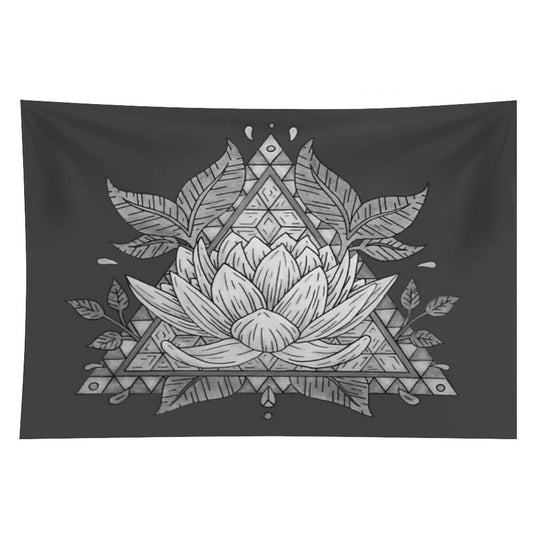 Grey Lotus Flower Geometric Design Tapestry