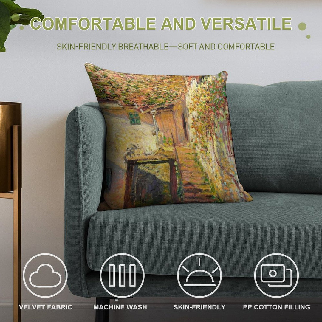 Claude Monet L'escalier (The Staircase) Soft High-Density Material Throw Pillow