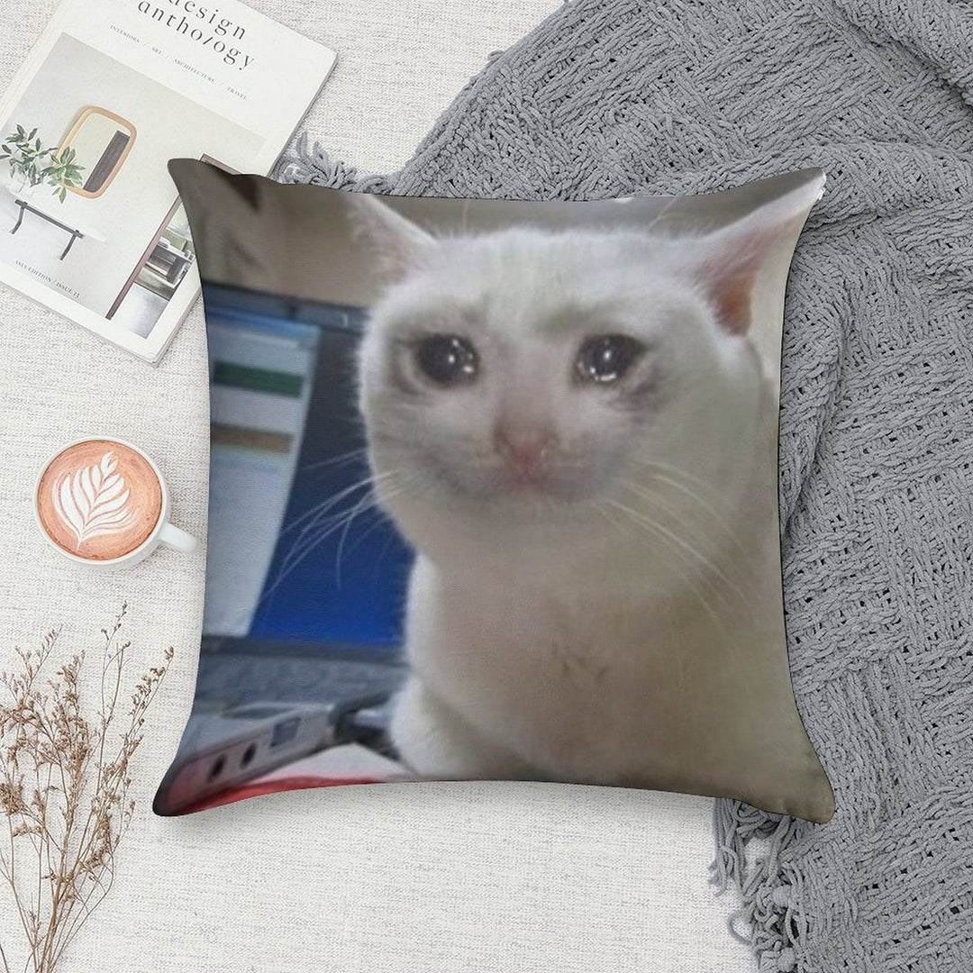 Crying Cat Meme Soft Skin-Friendly Throw Pillow