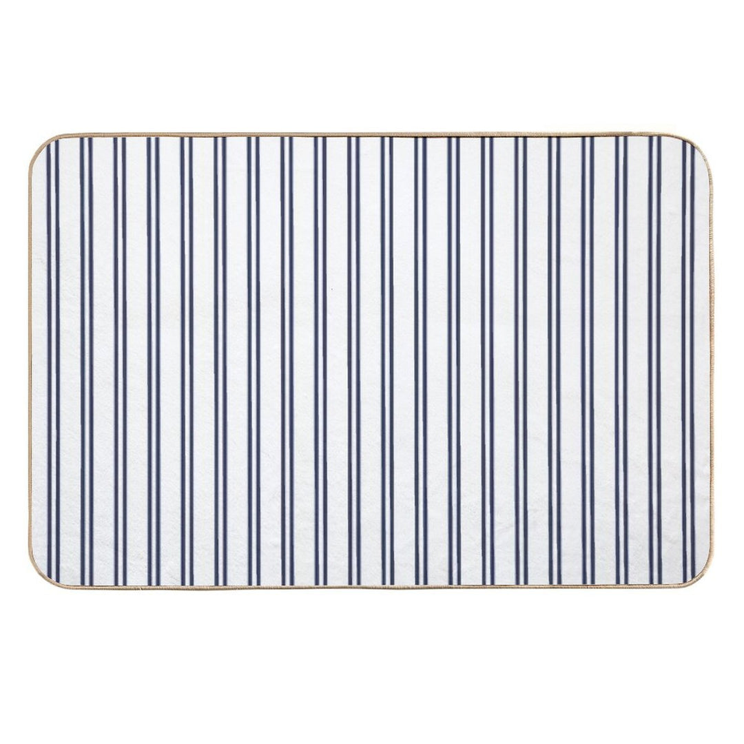 White And Navy Double Stripes  Anti-Trip Bath Mat