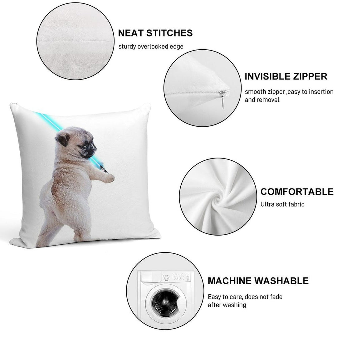 Pug with Lightsaber Soft Durable Construction Throw Pillow