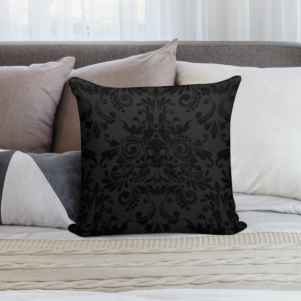 Skull Damask Pattern - Grey Soft Short Plush Fabric Throw Pillow