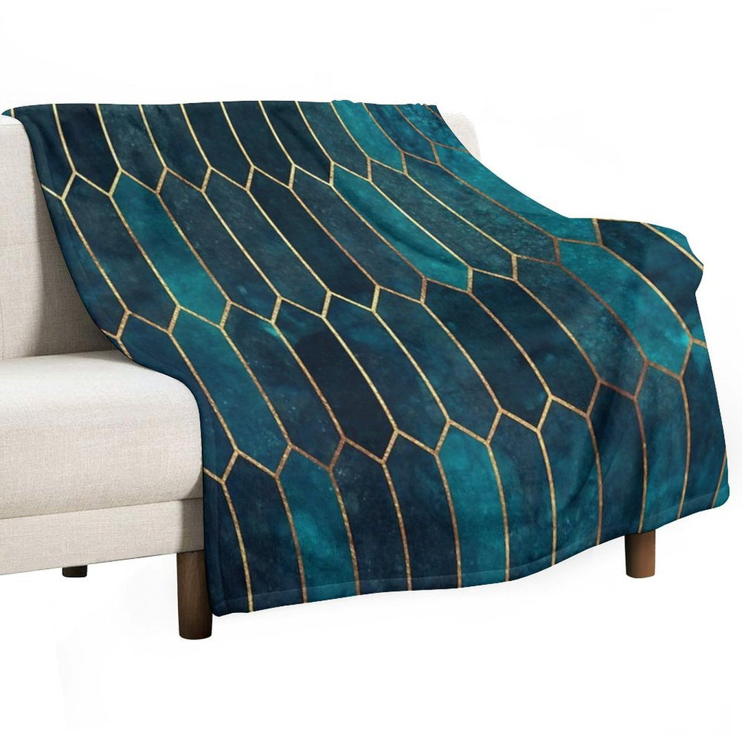 Deep Teal And Blue Gold  Pattern Velvety-soft Throw Blanket