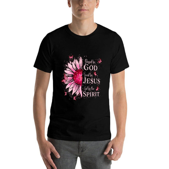 Blessed By God - Loved By Jesus Pink Sunflower  Graphic-printed T-Shirt
