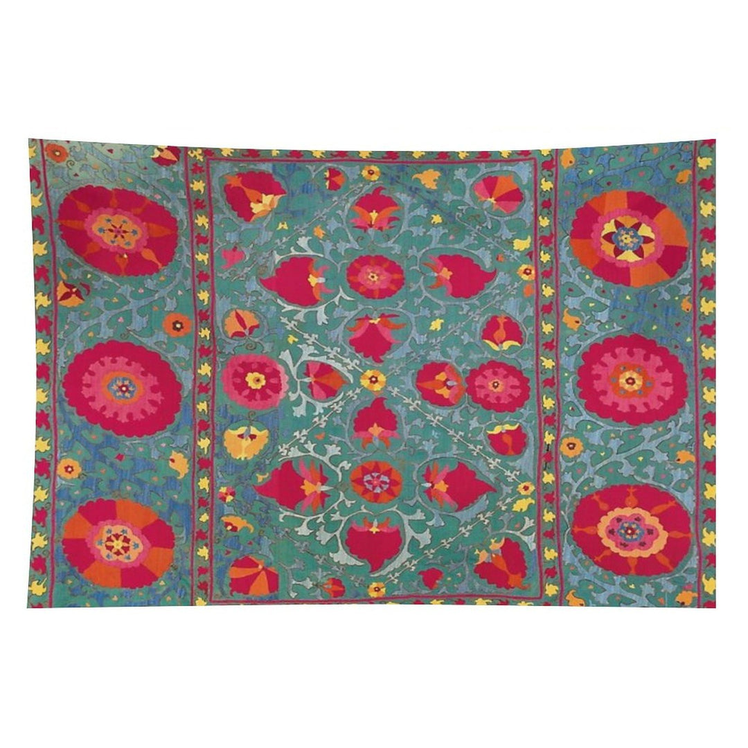 Bokhara Suzani Uzbekistan Embroidery Print With Sea Green Ground Print Tapestry