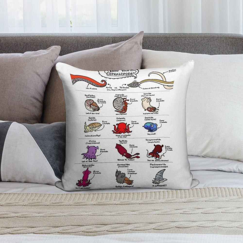 Know Your Cephalopods! Soft Home Decor Throw Pillow