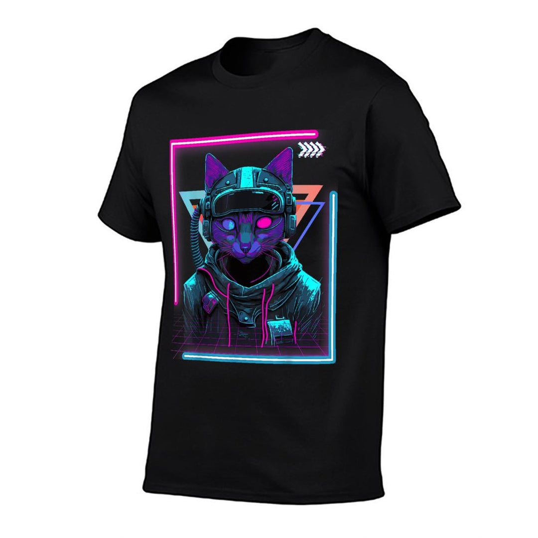 Cyberpunk Cat Kitty Punker  Futuristic Cyber Punk  Ribbed Collar T-Shirt
