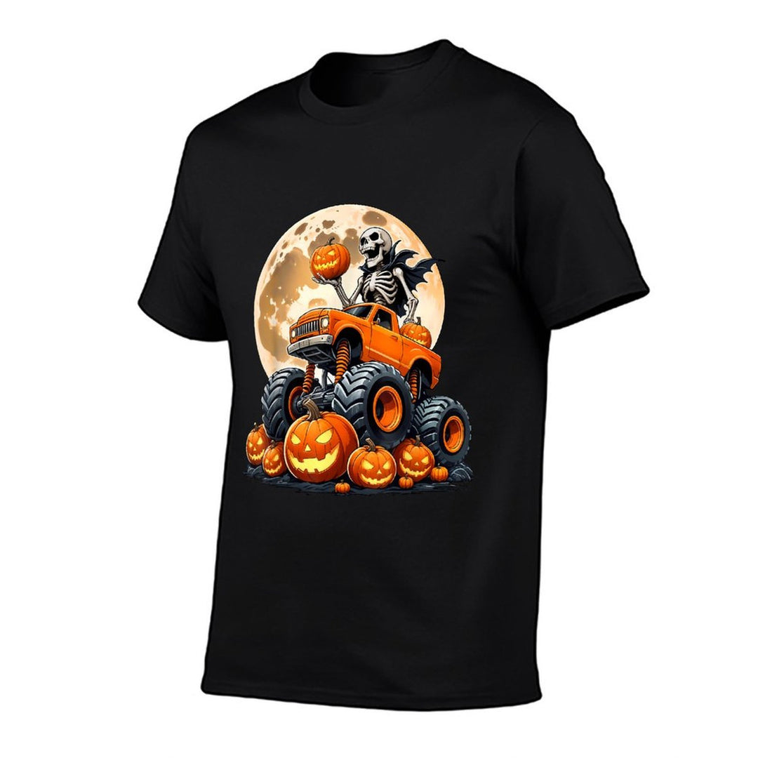 Skeleton Riding Monster Truck Halloween Pumpkin Kids Toddler  Soft T-Shirt
