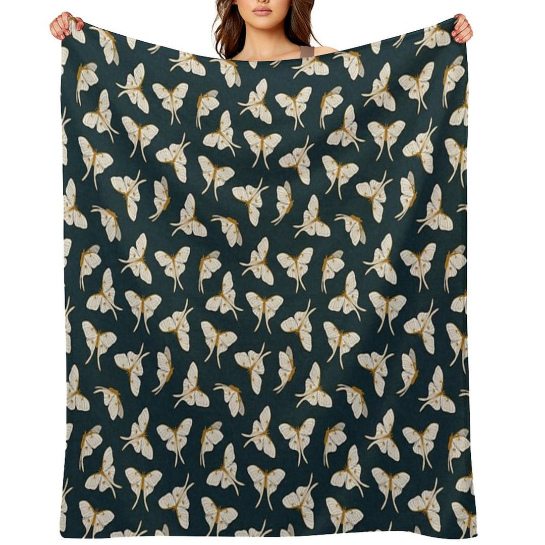 Luna Moth - Gold on Dark Teal Wrinkle-free Throw Blanket