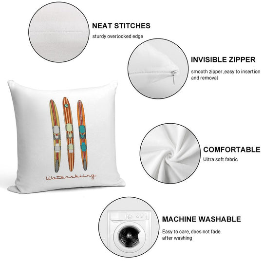 Classic Wooden Vintage Water Skis Soft Durable Construction Throw Pillow