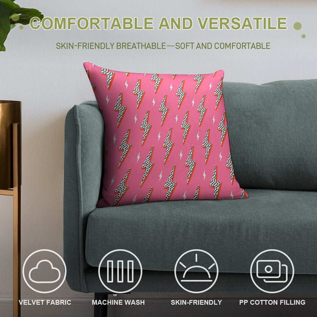 Lightning Bolt Thunder Flash Preppy Pink Soft High-Density Material Throw Pillow