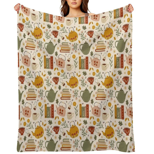 Flowery Books And Tea Travel-friendly Throw Blanket